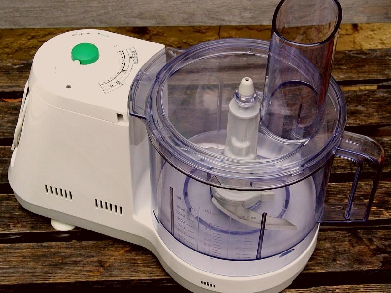 A food processor with its bowl and blade assembly fitted